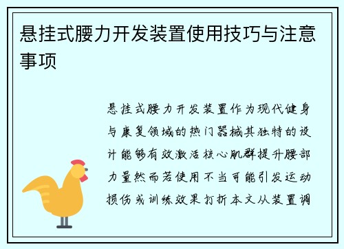 悬挂式腰力开发装置使用技巧与注意事项
