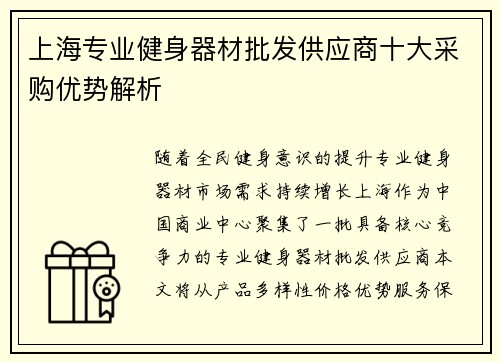上海专业健身器材批发供应商十大采购优势解析