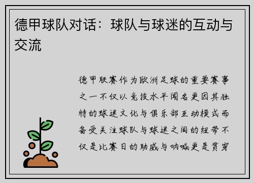 德甲球队对话：球队与球迷的互动与交流