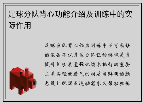 足球分队背心功能介绍及训练中的实际作用